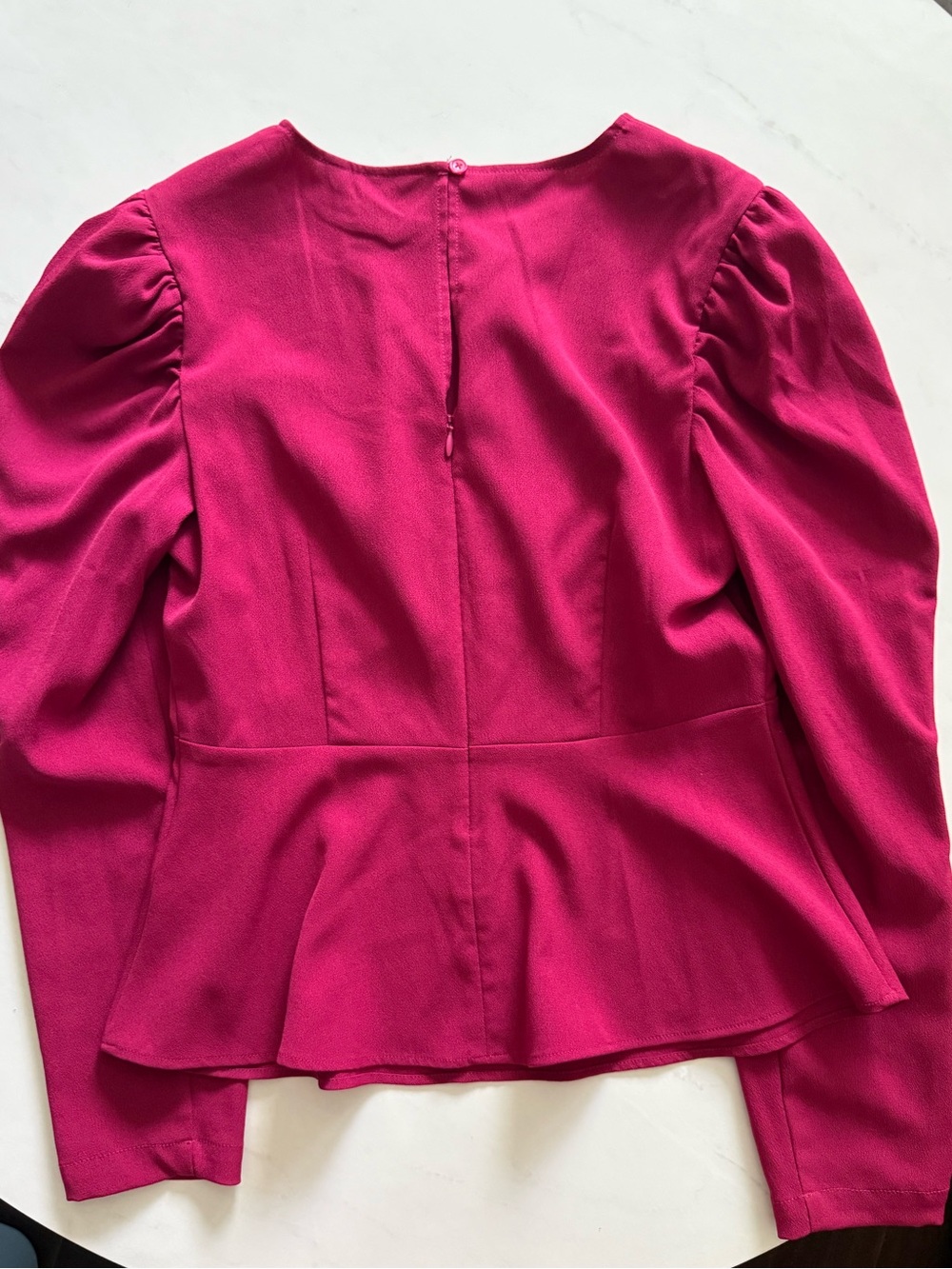 Express Puff Sleeve Raspberry Peplum Blouse - Picture 3 of 3